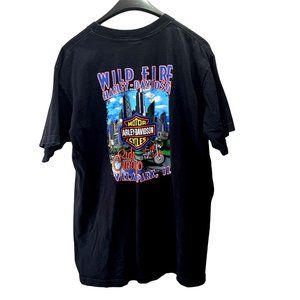 Harley Davidson Ride Chicago IL T Shirt Wild Fire Skyline Eagle Black sz XL USA
